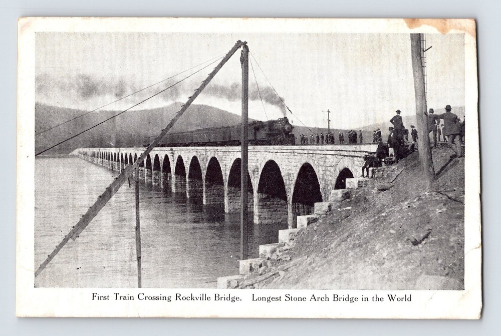Vintage Rockville Bridge First Train Crossing Longest Stone Arch Postcard