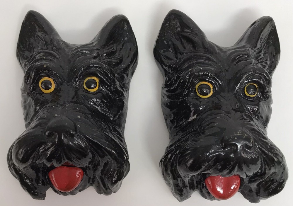 Vintage Chalkware Scottish Terrier Scotty Dog Miniature Wall Plaque Figure Head Decor Collectible Home Decor