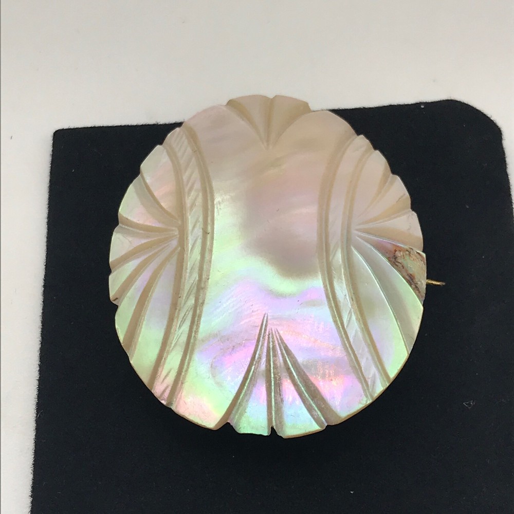 Vintage Mother Of Pearl Carved MOP Shell Ladies Oval Brooch Pin