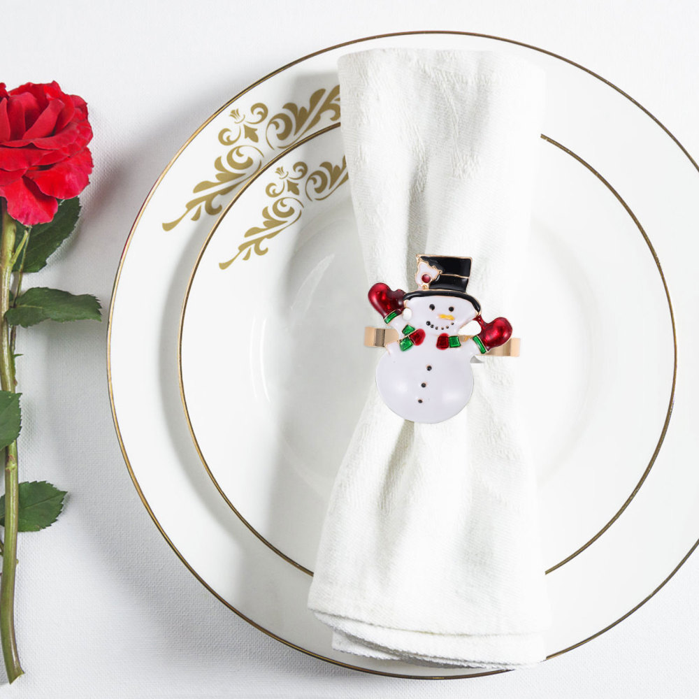 4 Pcs Snowman Napkin Rings Buckle Xmas Themed Decor Shaped Buckles Banquet
