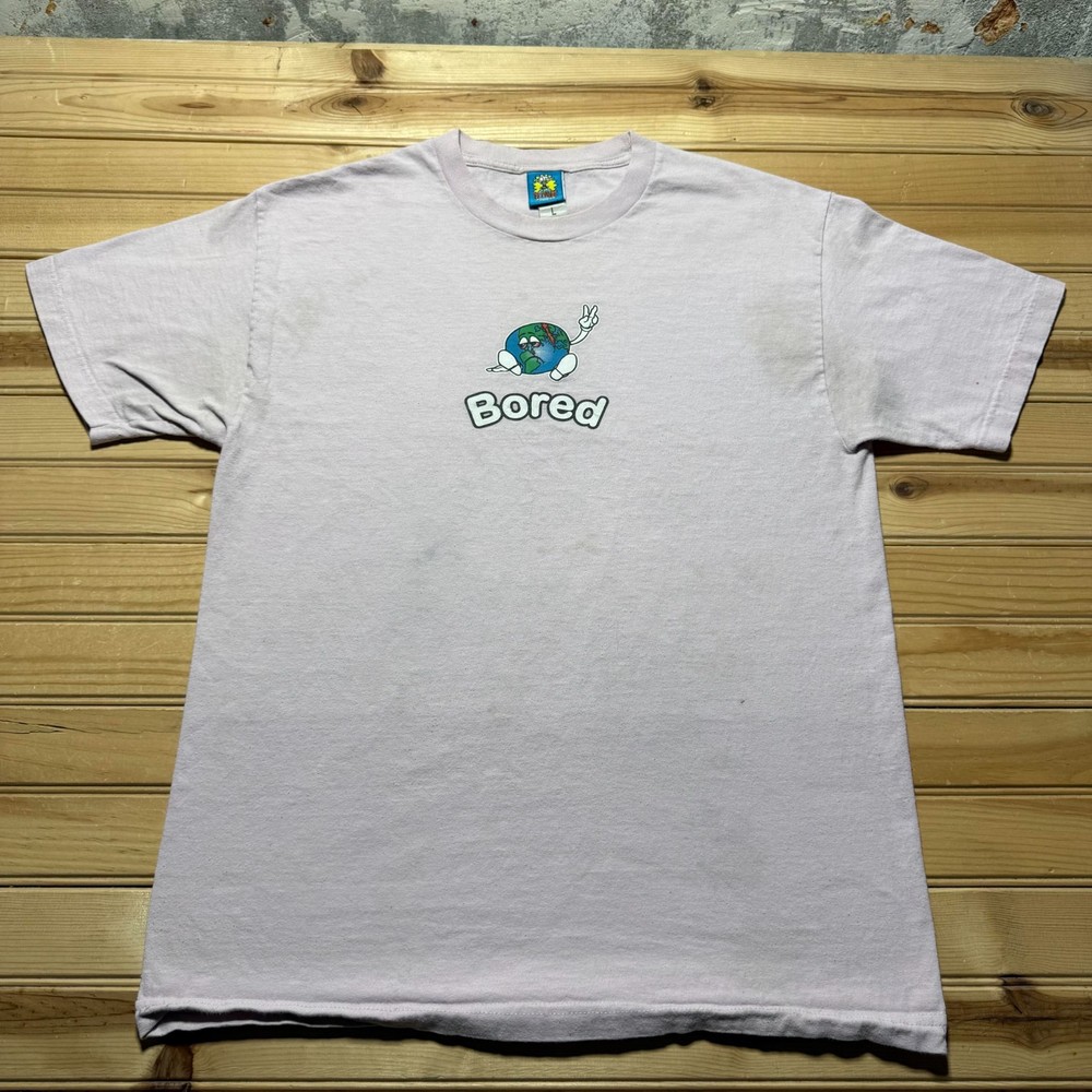 Vintage 90s Bored Earth Cartoon Peace Sign Graphic T-Shirt Men's Size Large