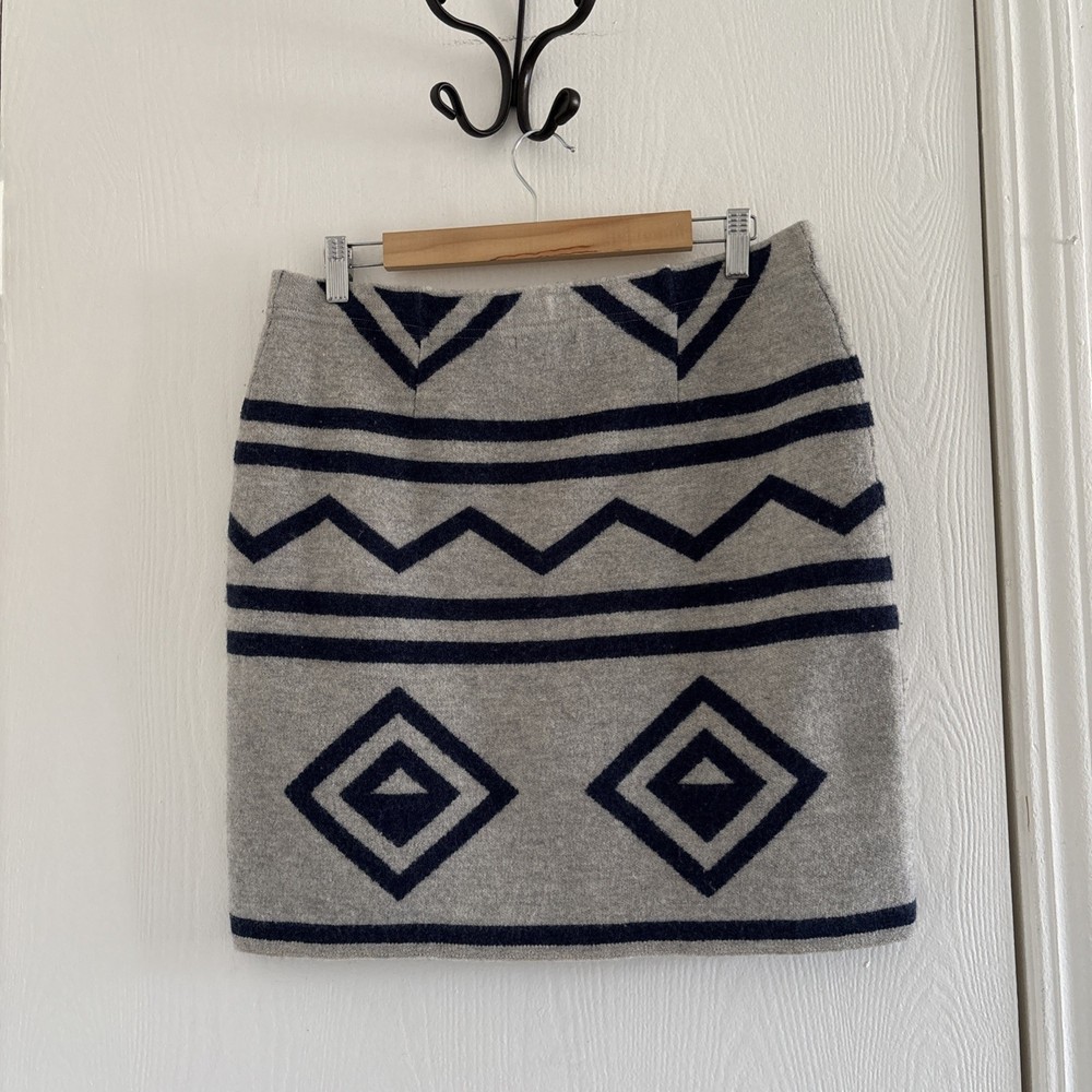 Toad&Co Diamond Sweater Skirt Women’s Size Large Boiled Merino Wool Gray Blue