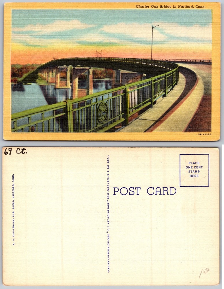 Charter Oak Bridge Hartford CT Postcard