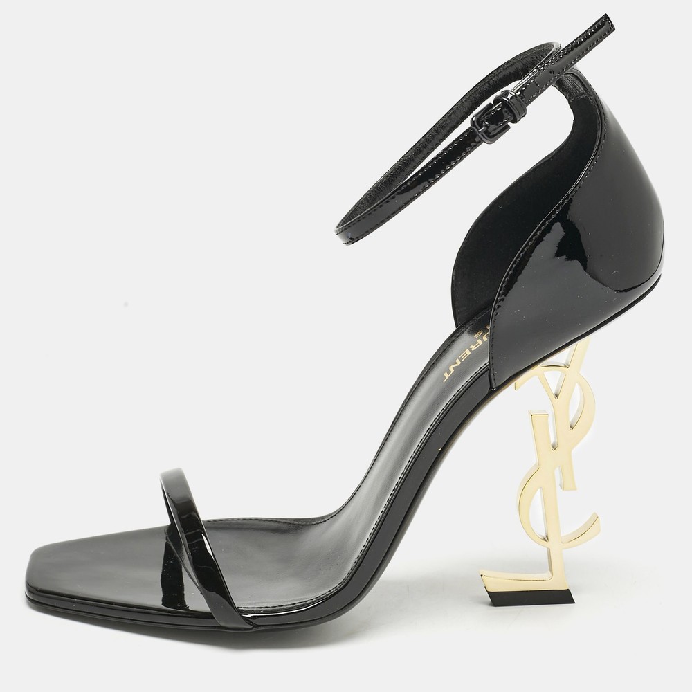 Saint Laurent Black Patent Leather Opyum Sandals Size 40