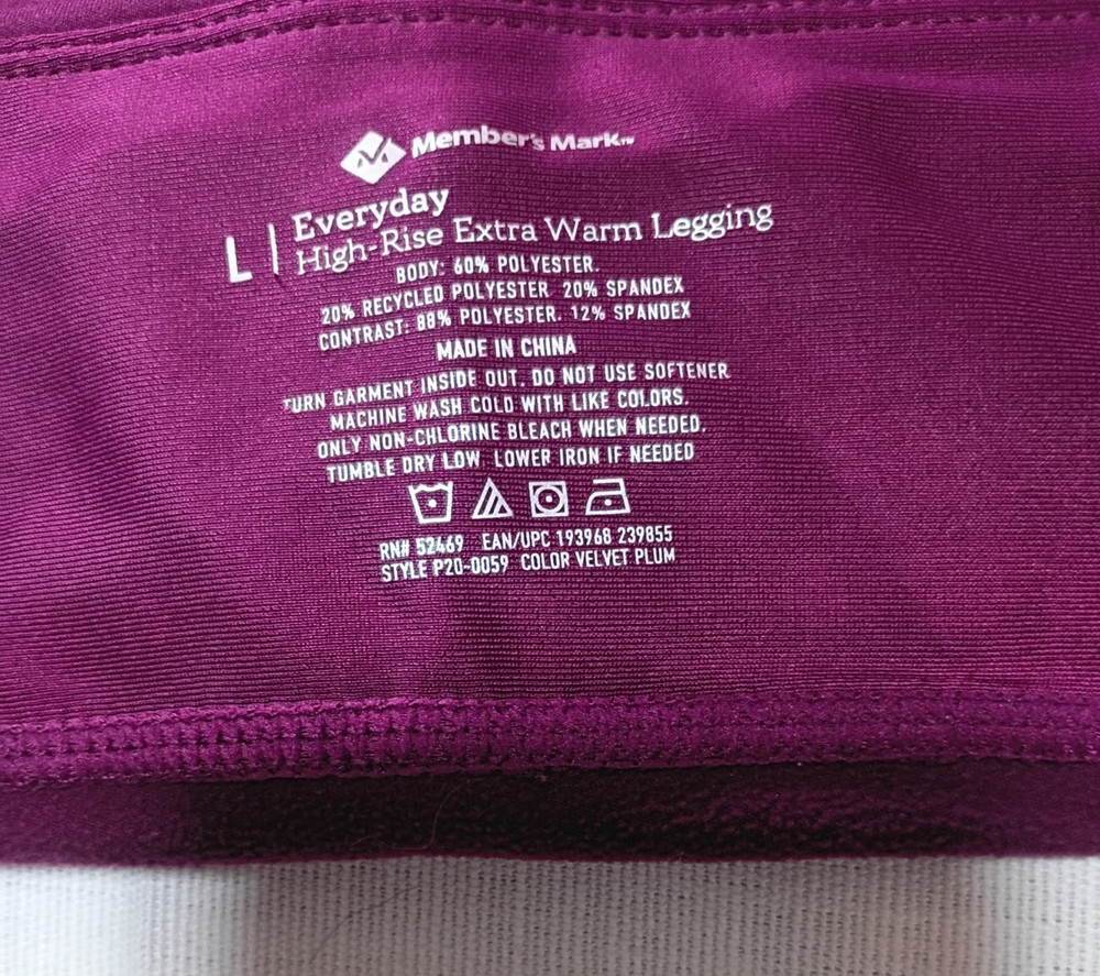 Member's Mark Everyday Women’s High Rise Extra Warm Ankle Leggings L Purple