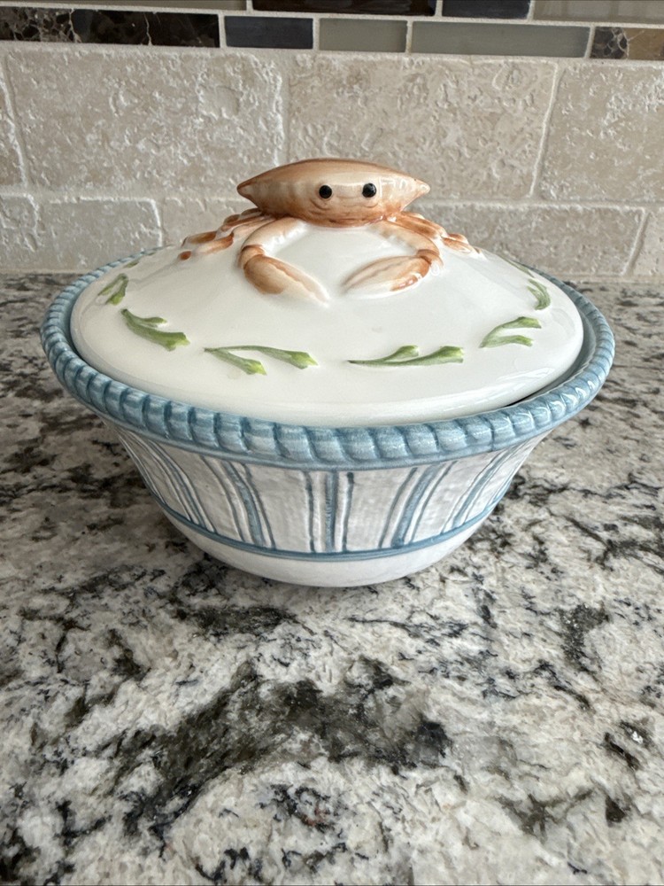 Fitz And Floyd Seaboard Crab Bowl With Lid
