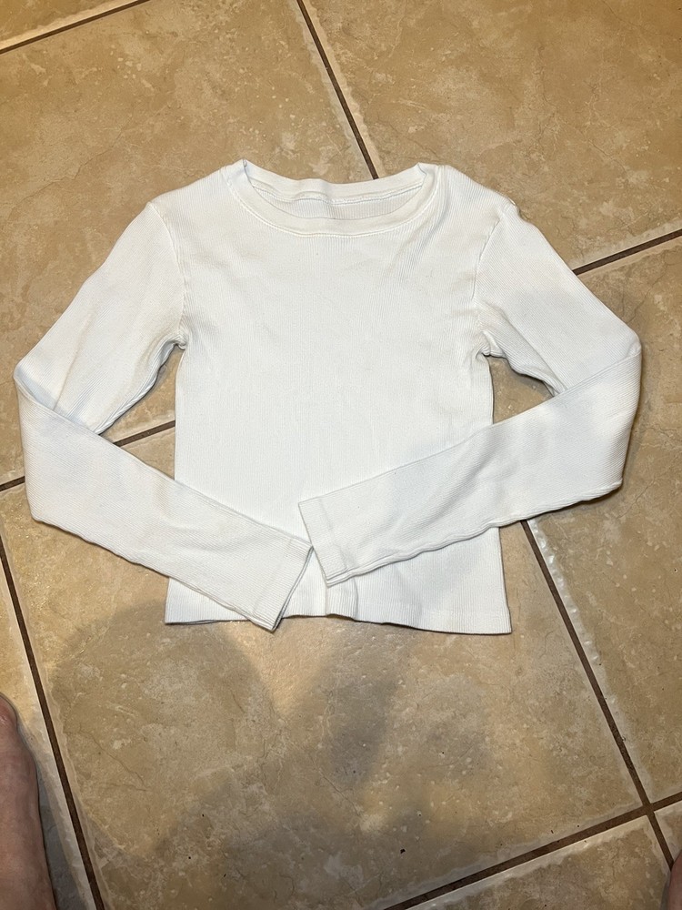 Brandy Melville Ribbed White Women's Long Sleeve Tee T-Shirt Top OS