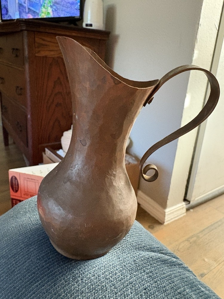 Vintage Copper Pitcher Hand Hammered Rustic 6” Natural Patina