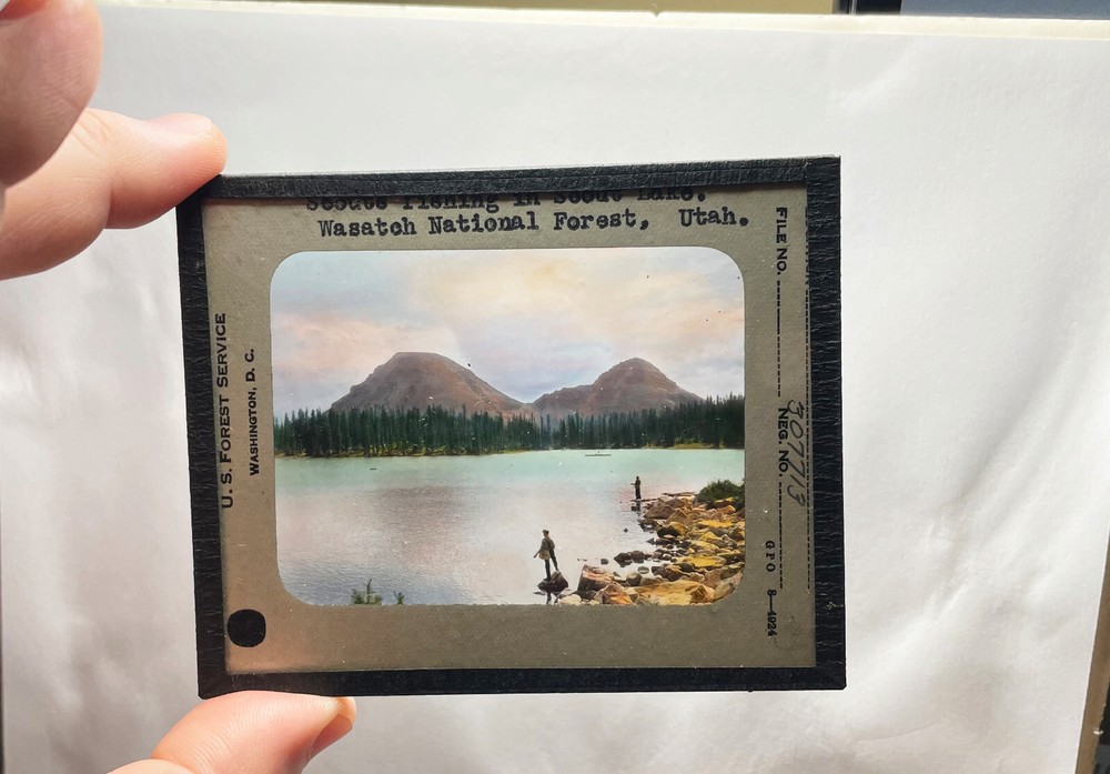 Utah Boy Scouts lake Wasatch Forest hand tinted glass slide