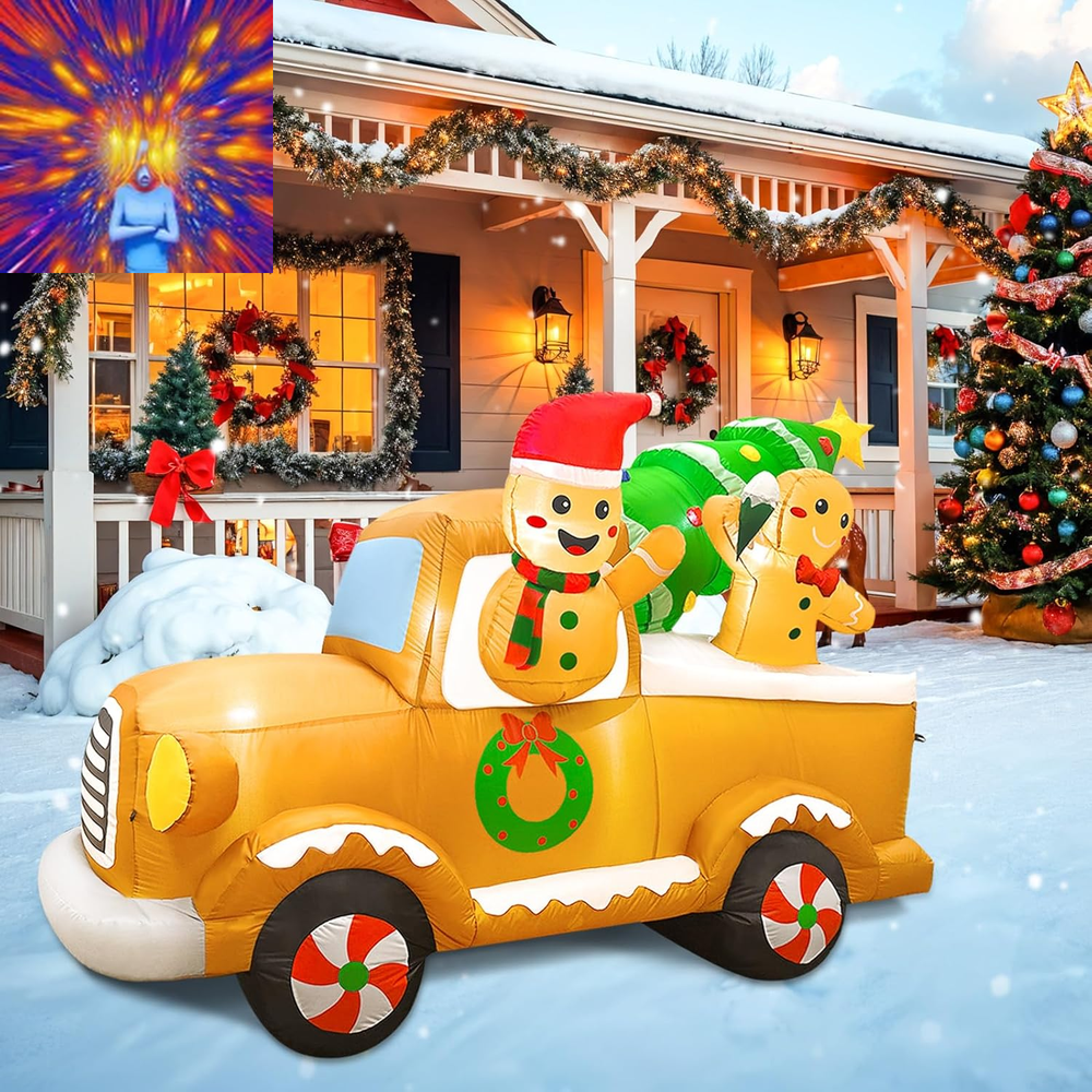 8FT Christmas Inflatable Outdoor Decoration, Christmas Inflatables with Gingerbr