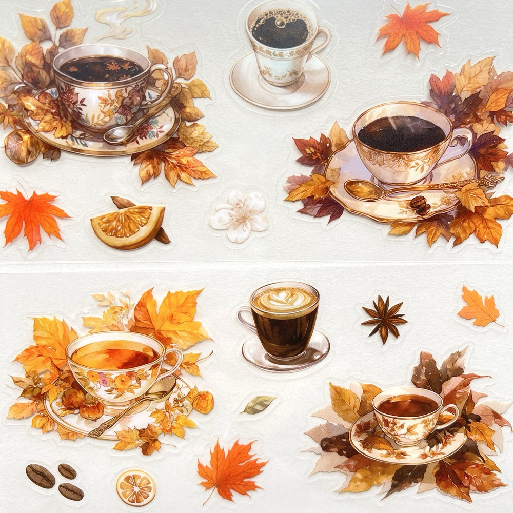 3 Sheet Fall Coffee Tea Stickers Autumn Junk Journals Collage Scrapbooking