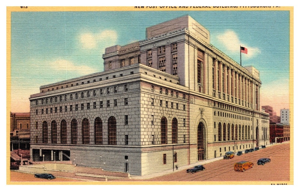 Pittsburgh PA Pennsylvania Post Office and Federal Building 613 Linen Postcard