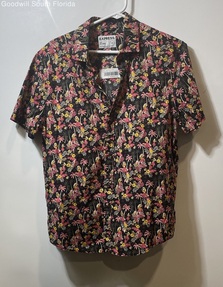 Express Mens Multicolor Floral Short Sleeve Slim Fit Button-Up Shirt Size S/P