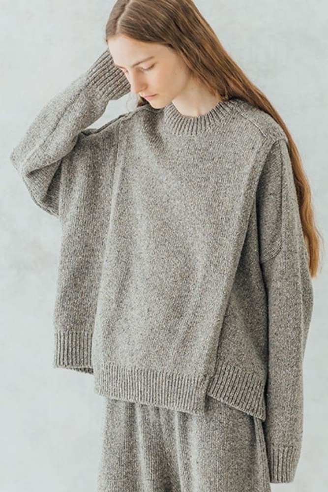 MONICA CORDERA Knit Cape Gray Wool Silk Blend Free Size