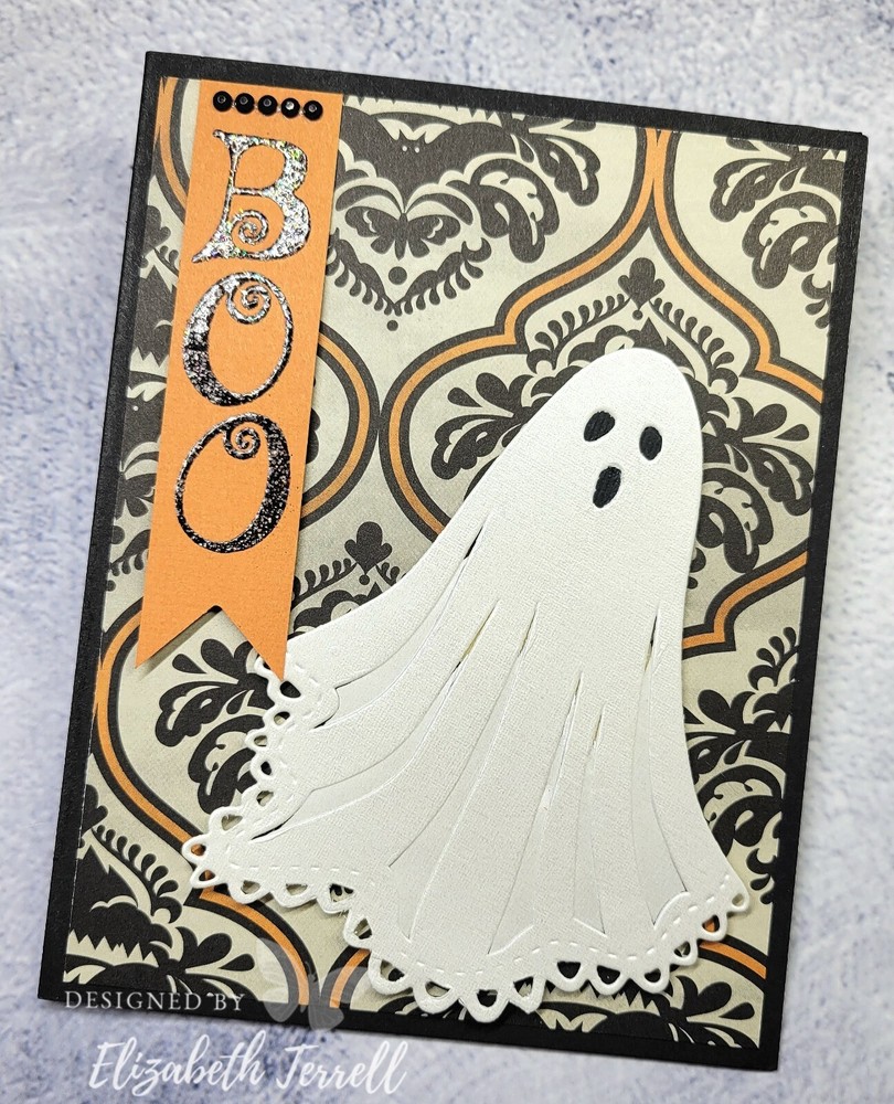 Stampin Up Ghost Halloween BOO Card Kit Pearl Black Sparkle Rhinestone