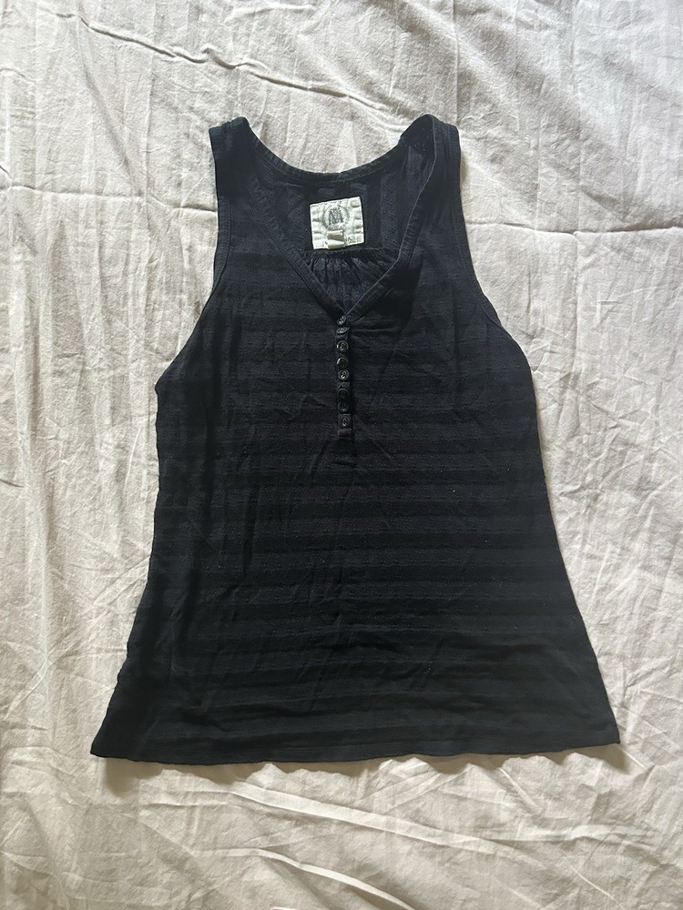 Women’s Black/Gray striped cotton pointelle tank top sz S