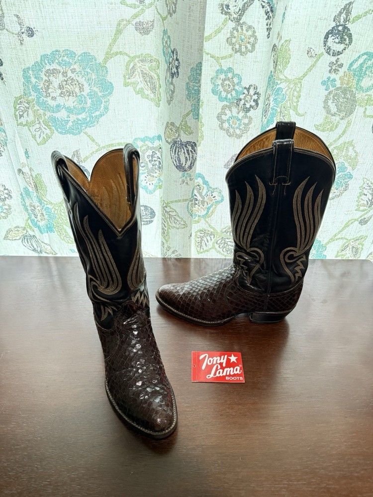 Men’s Vintage Tony Lama Black Label Snakeskin Boots 7D