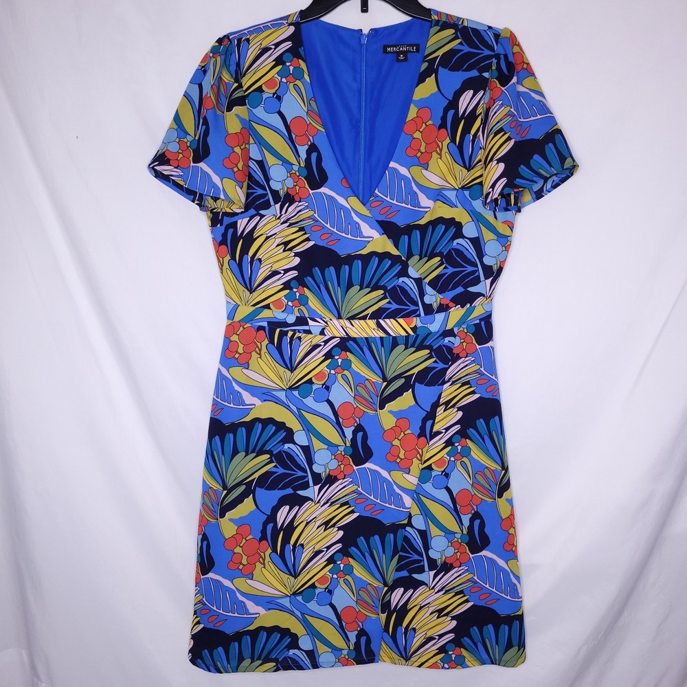 J Crew Dress 8 Floral Colorful Tropical Faux Wrap Mini Mercantile