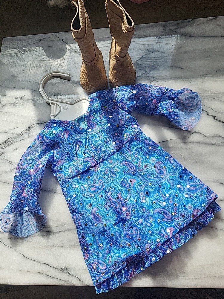American Girl Pleasant Company Blue Paisley Dress Outfit ~  Dress & Boots