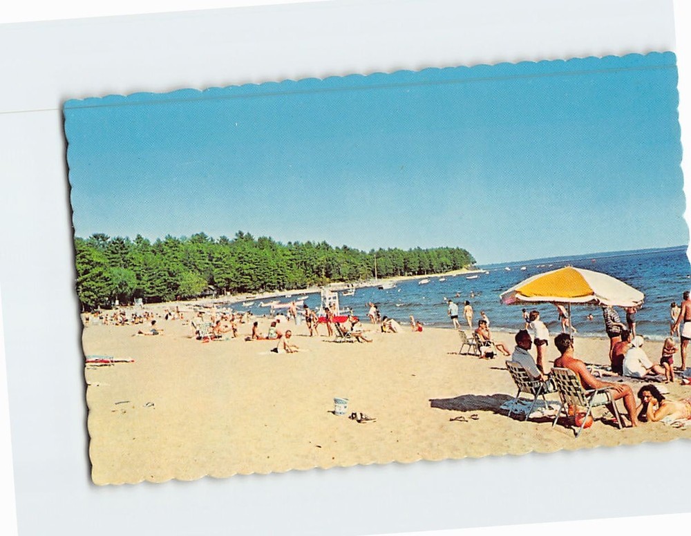 Postcard Sandy beach Sebago Lake State Park Naples Maine USA
