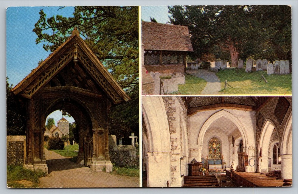 Vintage Color Postcard Stoke Poges Church & Lych Gate England