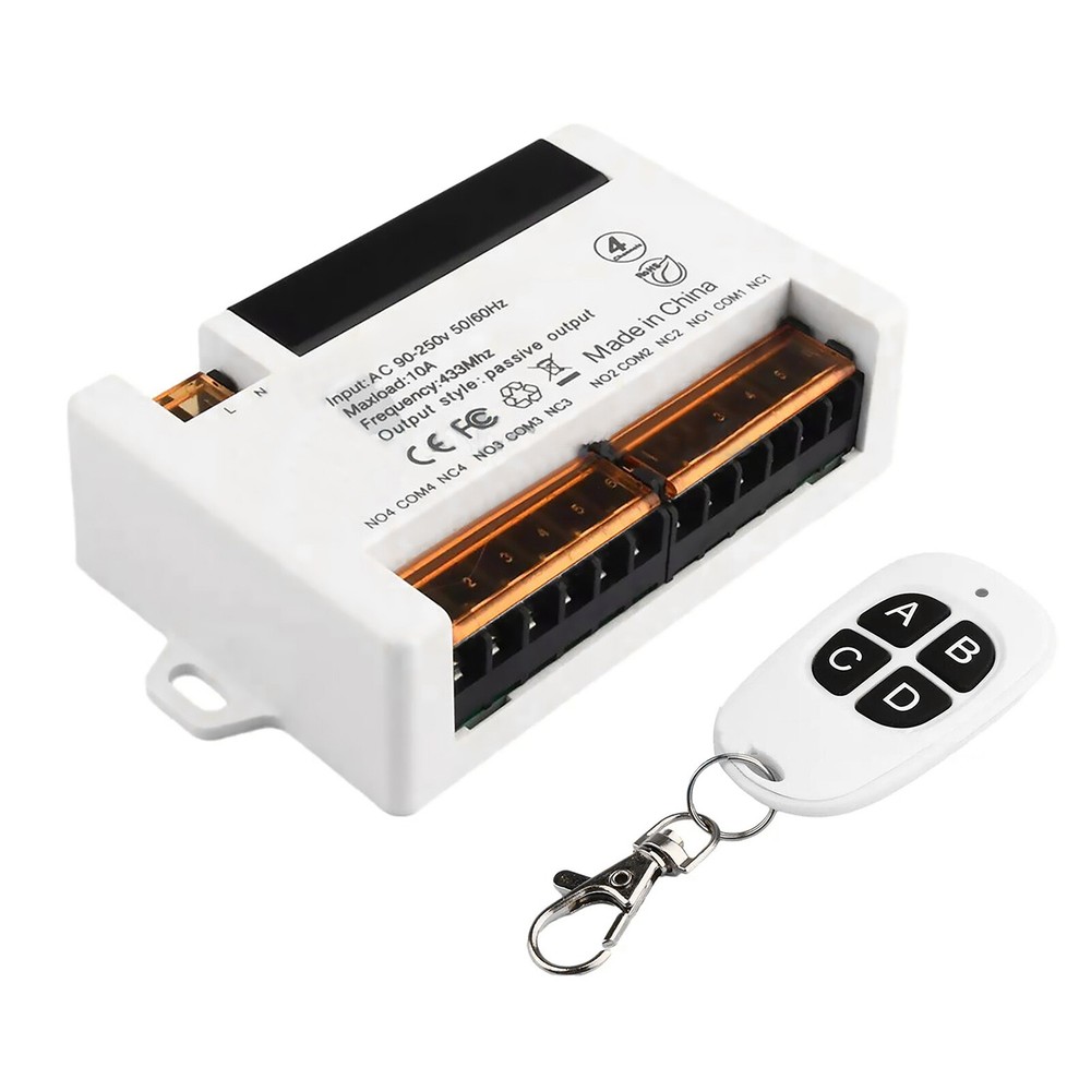 50m 4-Channel Wireless Relay Remote Control Switch Receiver 433Mhz RF 10A Relay