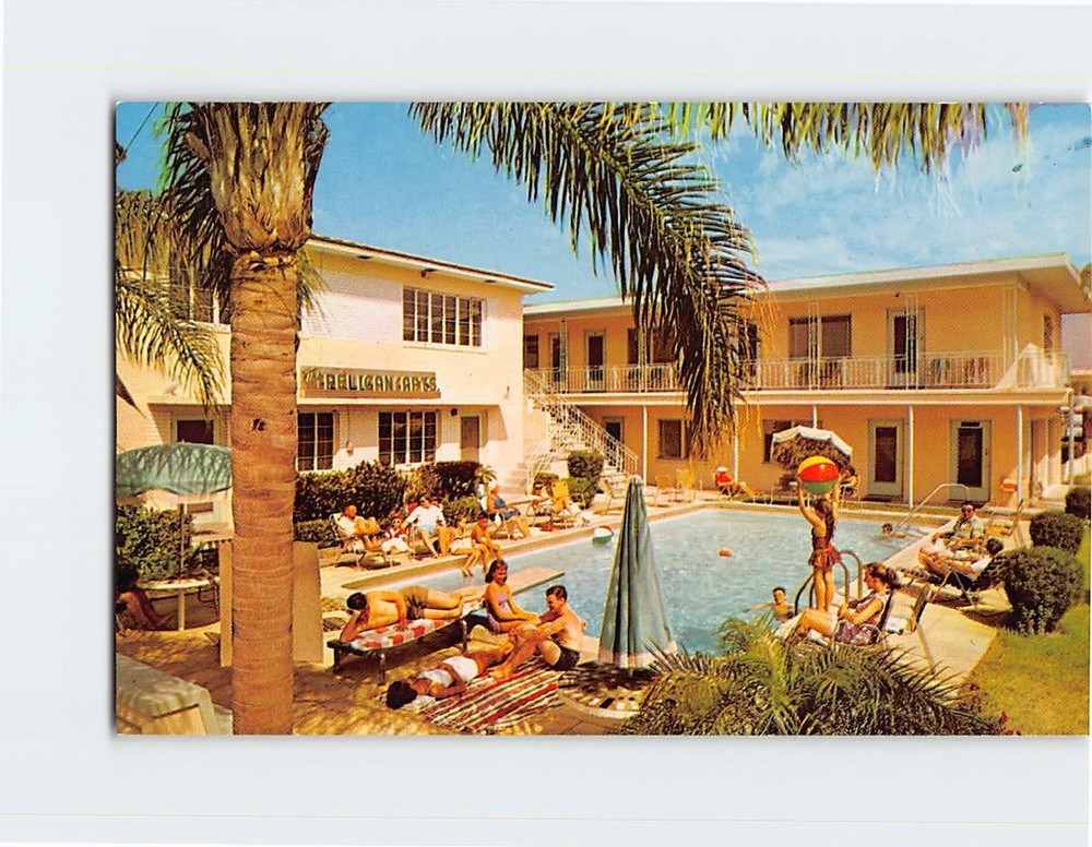 Postcard Pool View Pelican Apartments St. Petersburg Florida USA