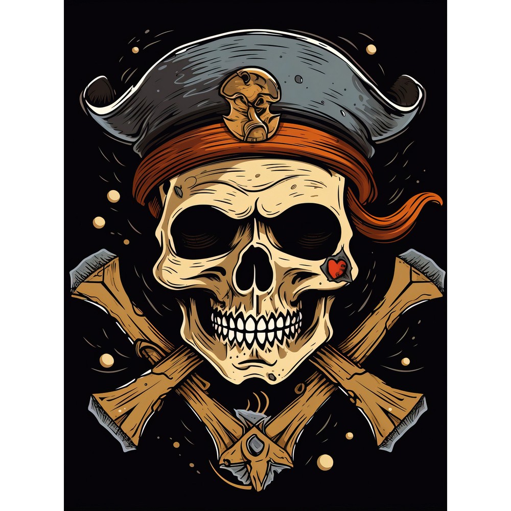 Skull Pirate Hat Old School USA Tattoo Americana 50s Huge Wall Art Print 18X24