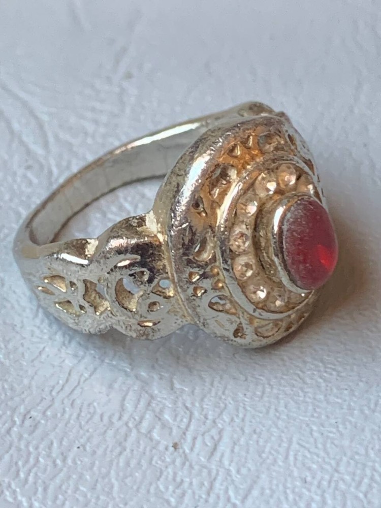 RARE ANCIENT MEDIEVAL ROMAN BRONZE WARRIOR TALISMAN RING RED STONE