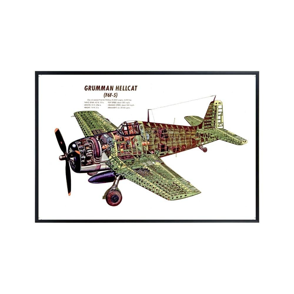 Grumman F6F Hellcat Poster Aviation Wall Art Airplane Diagram Print Warbird