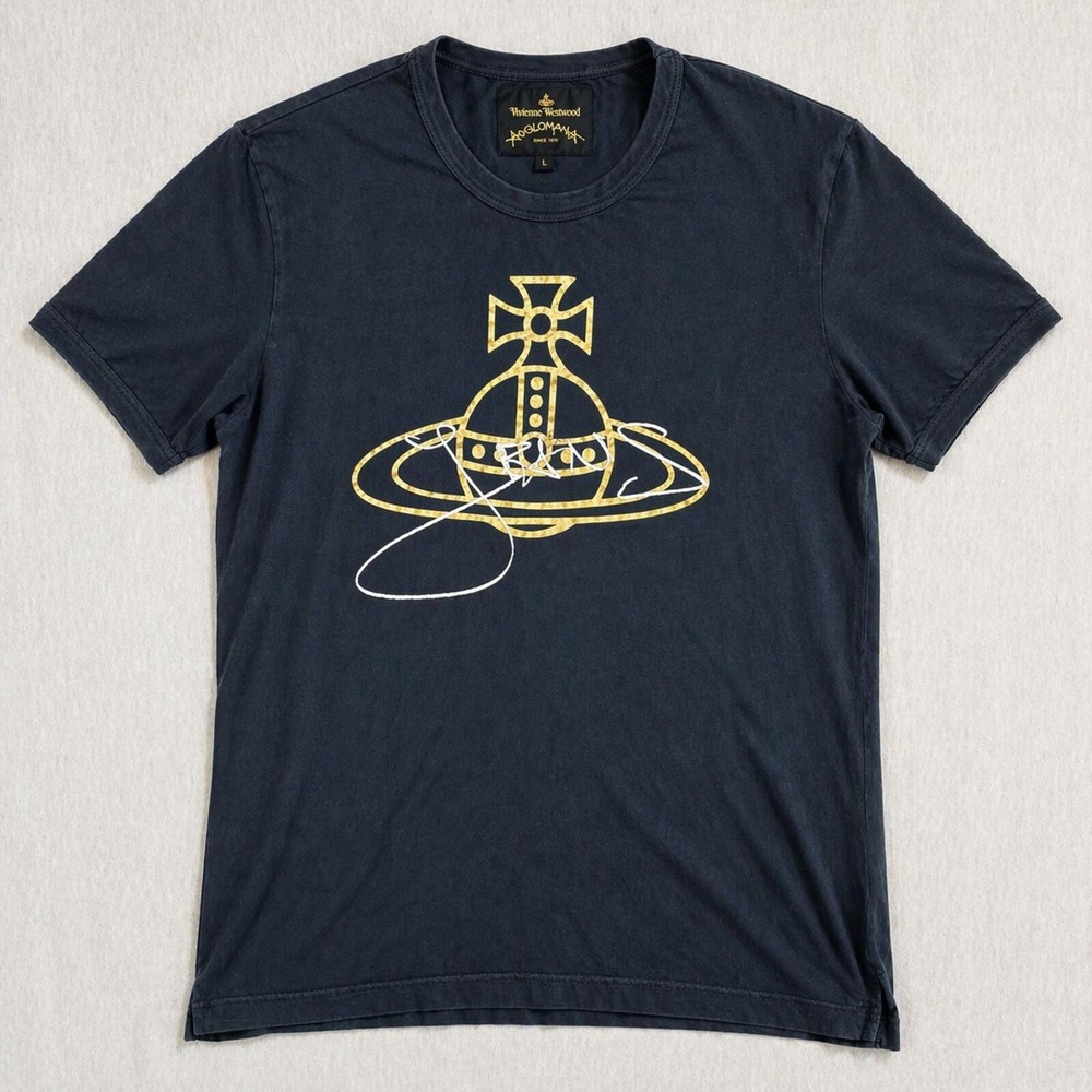 vivienne westwood anglo mania orb t shirt navy gold logo