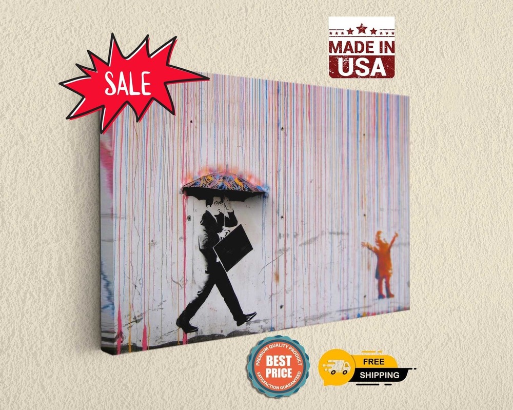 Banksy Colored Rain - Wall Art, Canvas Print, Home Decor