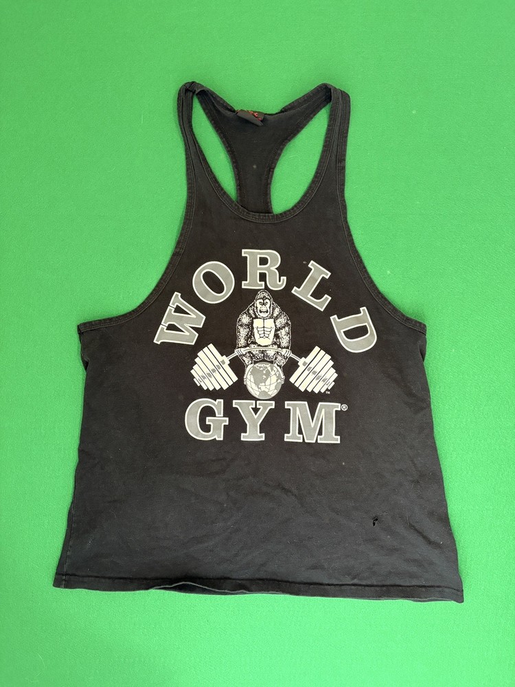 Vintage World Gym Tank Top Mens XL  Made In USA Black Silver Tank Top 1980s90s