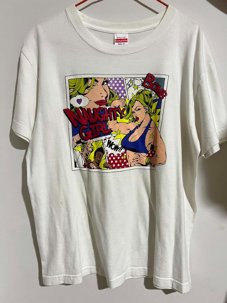 United Athle Naughty Girl Comic Graphic T-Shirt White Size M Vintage Japan