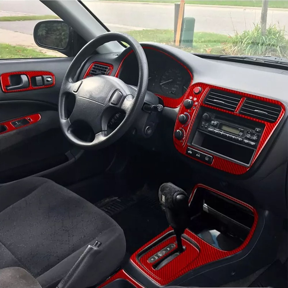 11Pcs Red Carbon Fiber Dash Trim Kit for Honda Civic 1999-2000 Interior Overlay