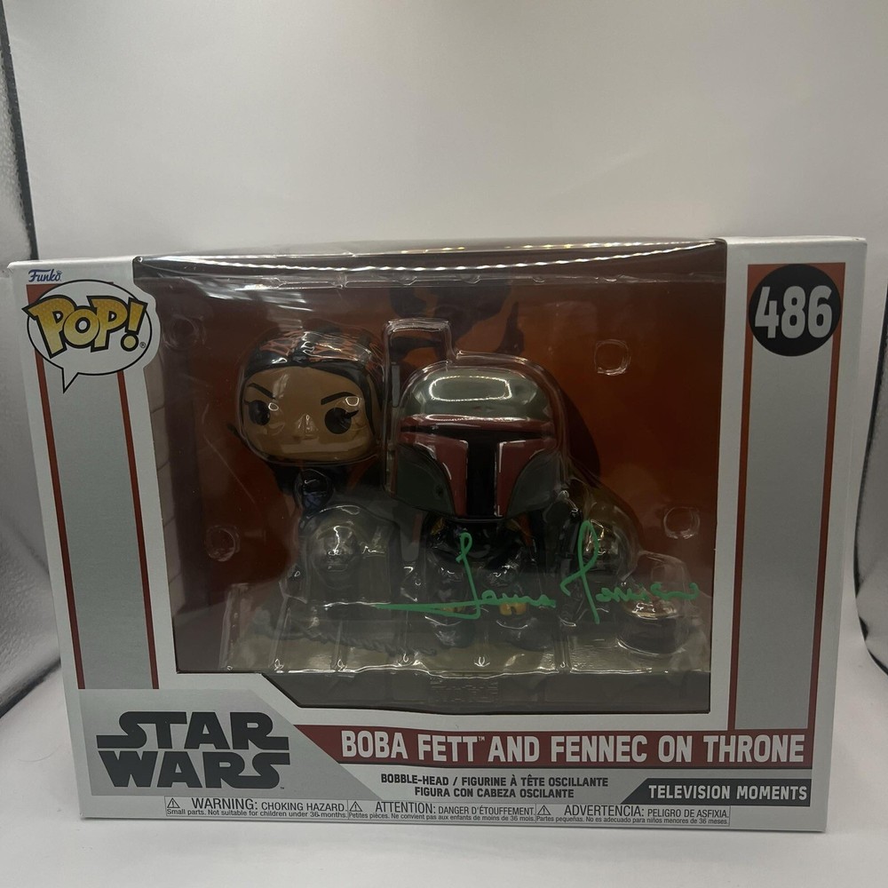 Signed Star Wars the Mandalorian Boba Fett and Fennec on Throne Funko Pop #486