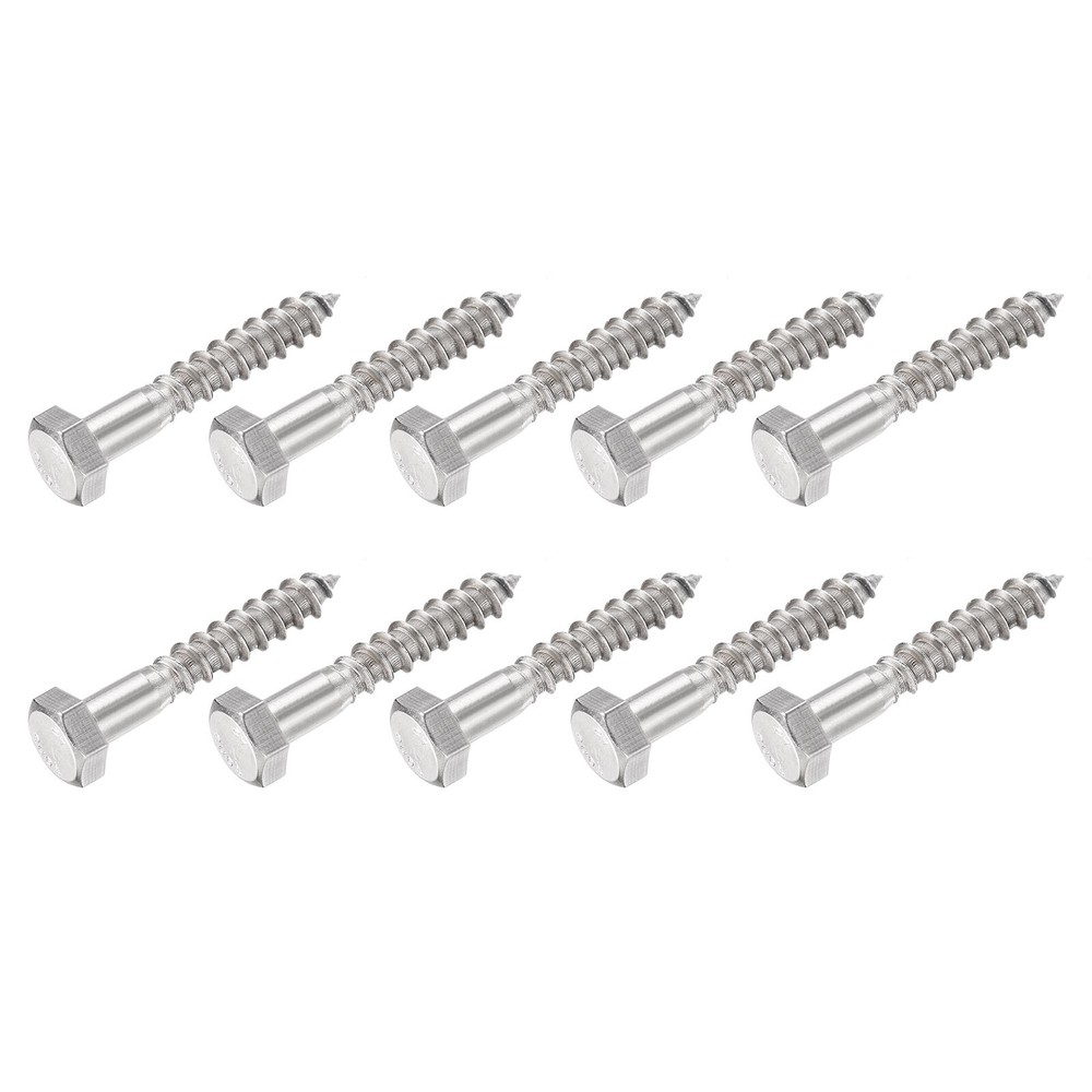 Hex Lag Screws (M8x45mm)10Pcs, 304 Stainless Steel Self-Tapping Wood Bolts