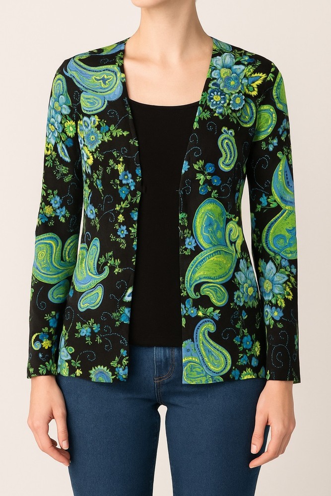 Goodclothes Classics Women’s Cardigan M Black Green Blue Paisley Floral Stretch