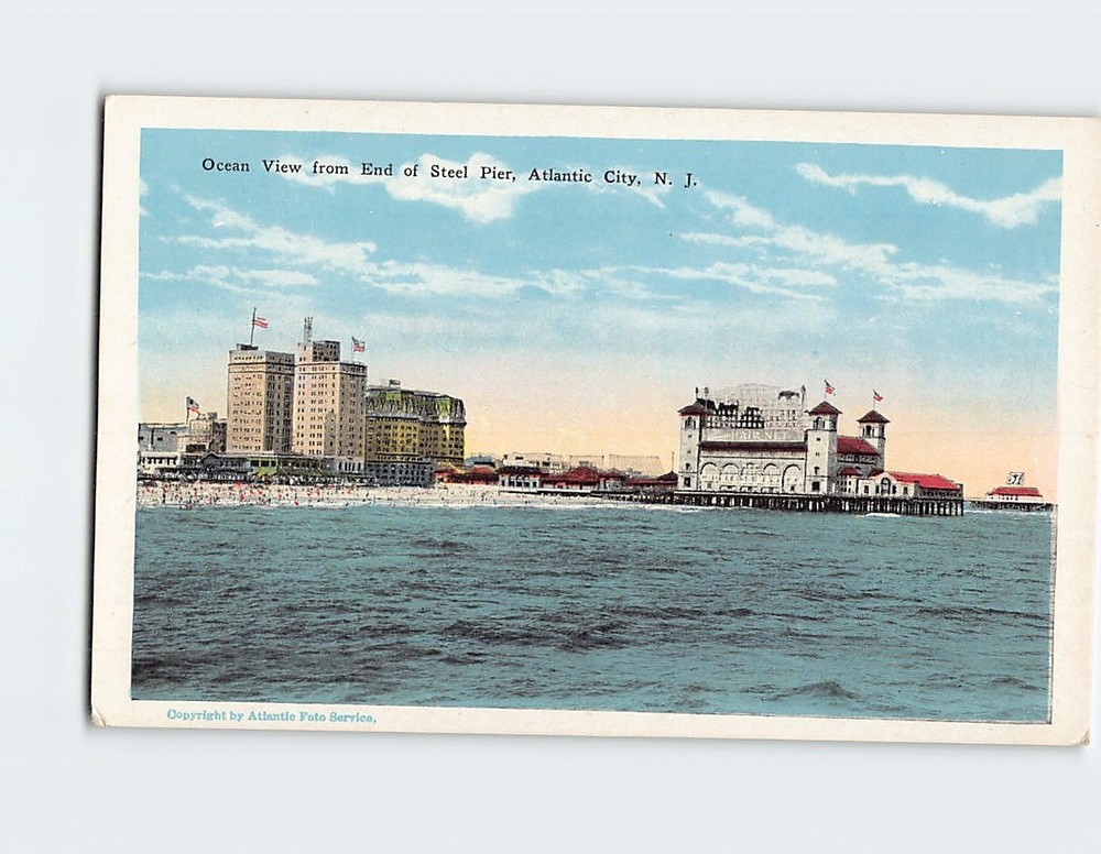 Postcard Ocean View from End of Steel Pier Atlantic City New Jersey USA