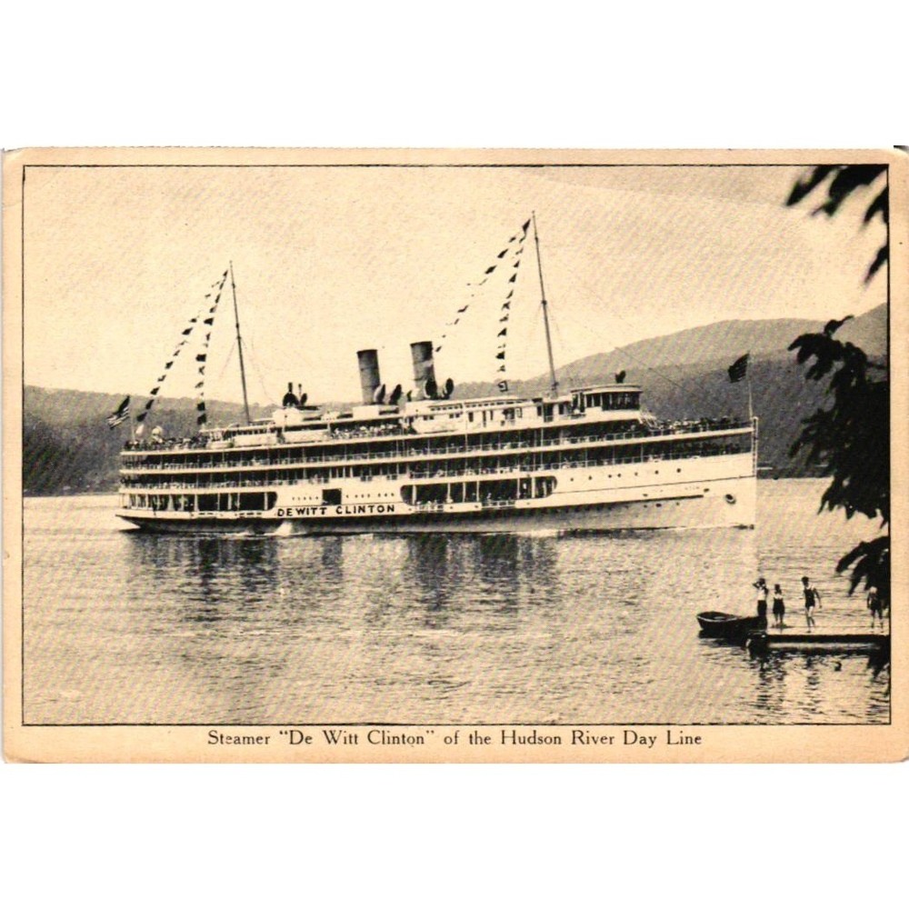 Vintage Postcard Steamer De Witt Clinton Hudson River Day Line Steamship NY B&W