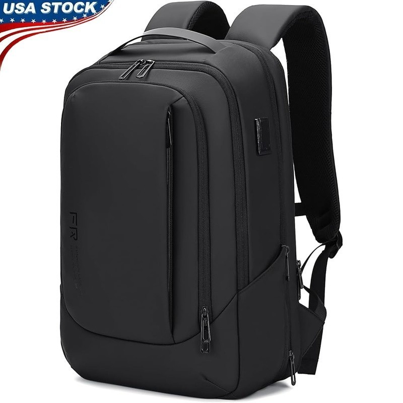Expandable Water Resistant Laptop Backpack W/ USB Port Travel Work 15.6 Inch