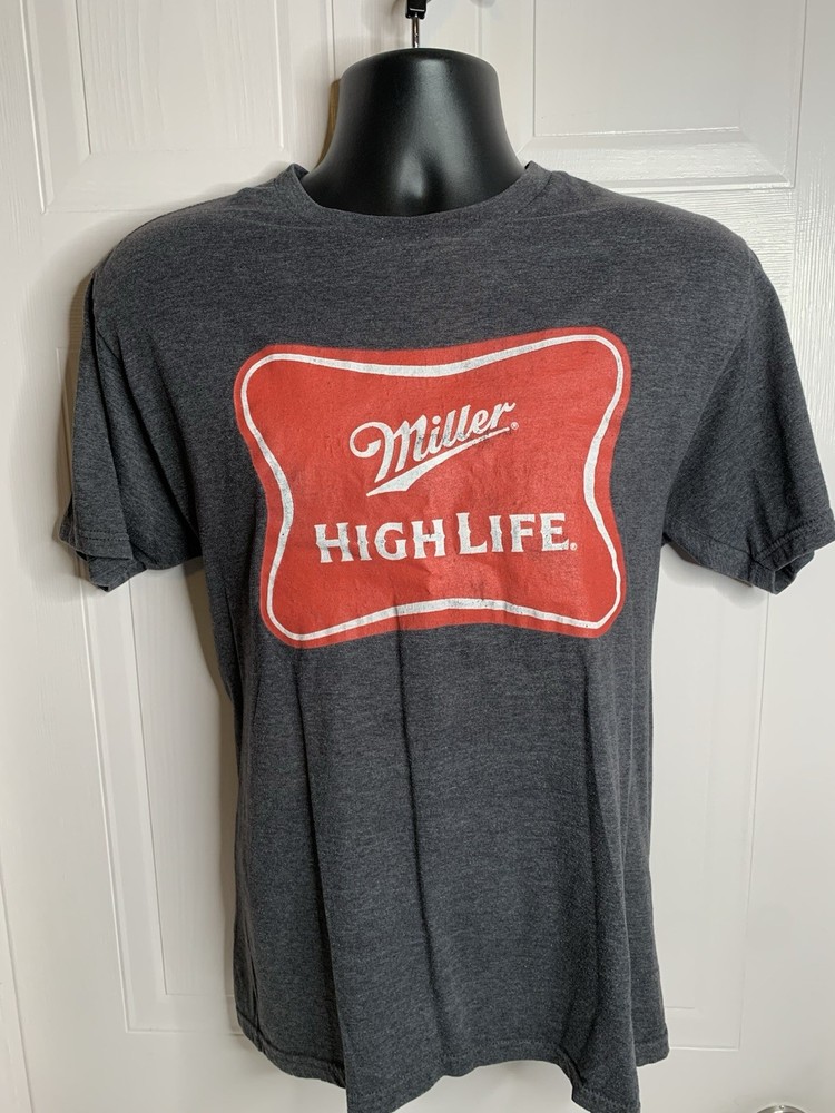Miller High Life Men's T-Shirt Size Medium Grey Short Sleeve Beer Graphic