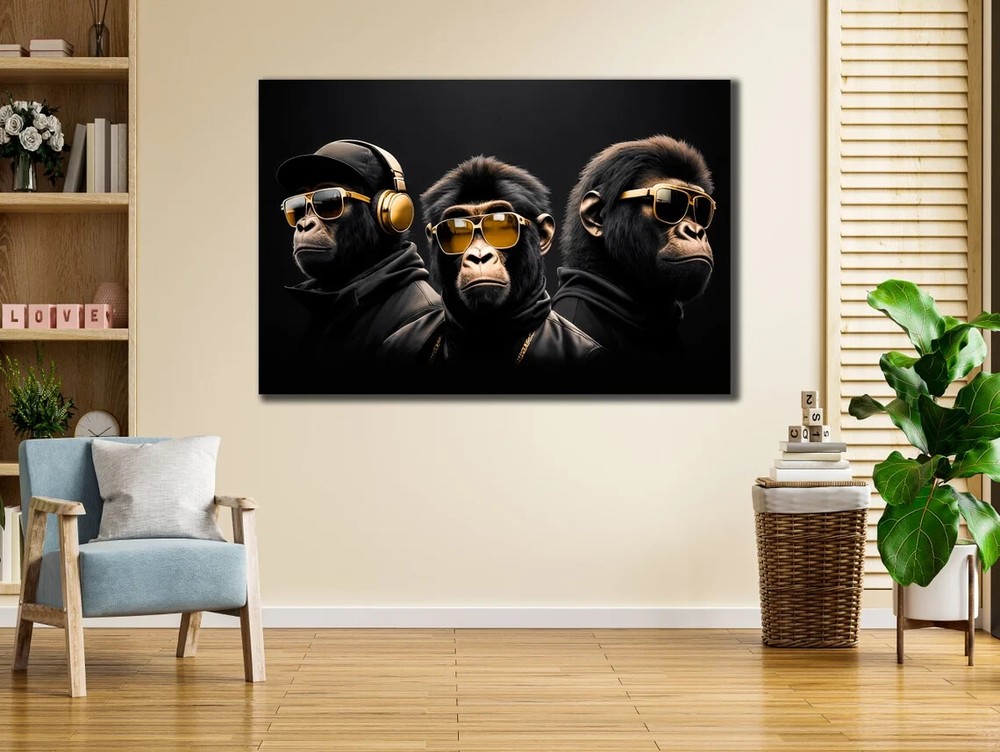 Abstract Gorillas with Glasses Black Unframed Canvas Print Australian Wall Art-image