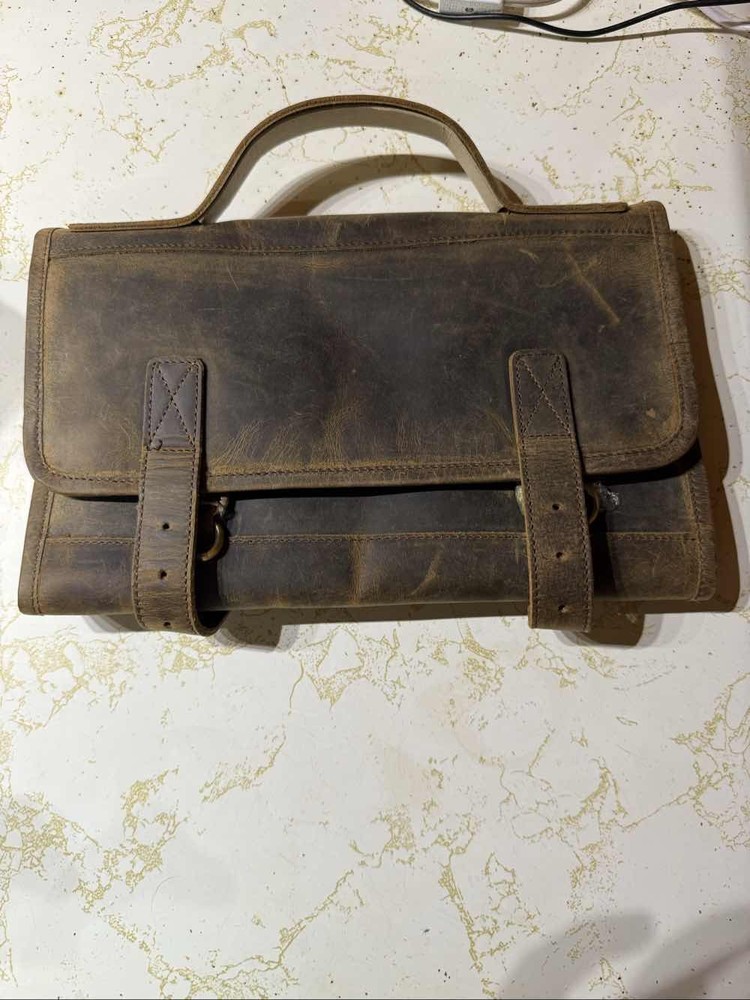 KomalC Premium Buffalo Leather Toiletry Bag Travel Dopp Kit Satchel Briefcase