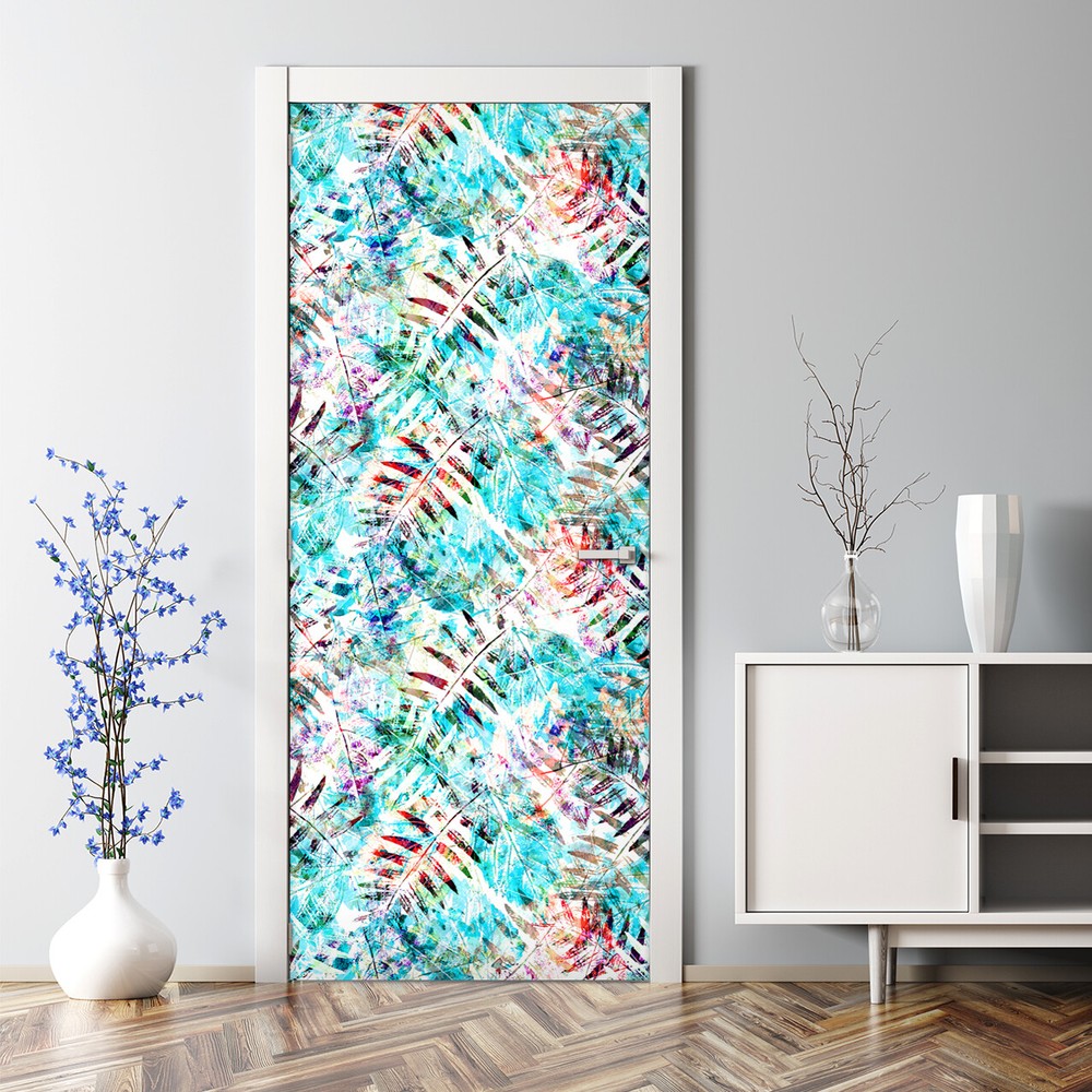 Mint Leaves Watercolor Abstract Door Decal Reusable Vinyl Sticker