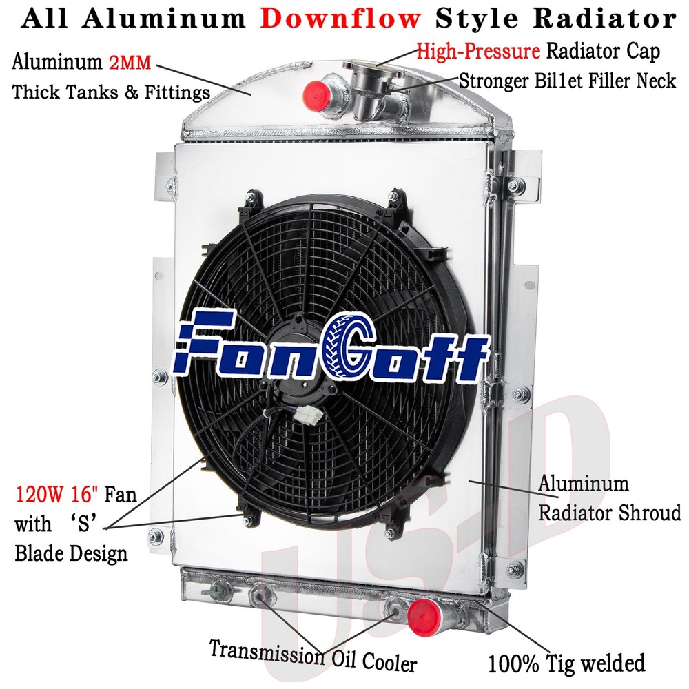 3 Row Aluminum Radiator Shroud Fan For 1937 1938 Chevy Truck 3.5L V8 Conversion