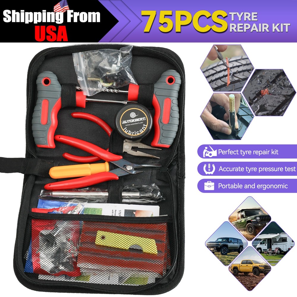 Tire Repair Kit Plug Car Truck Motorcycle Home DIY Flat Puncture Patch  Tool Set