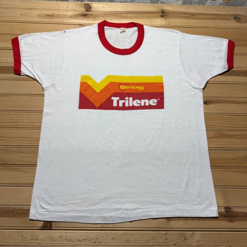 Vintage 80s Berkley Trilene Fishing Outdoor Sports Ringer T-Shirt USA - Size XXL