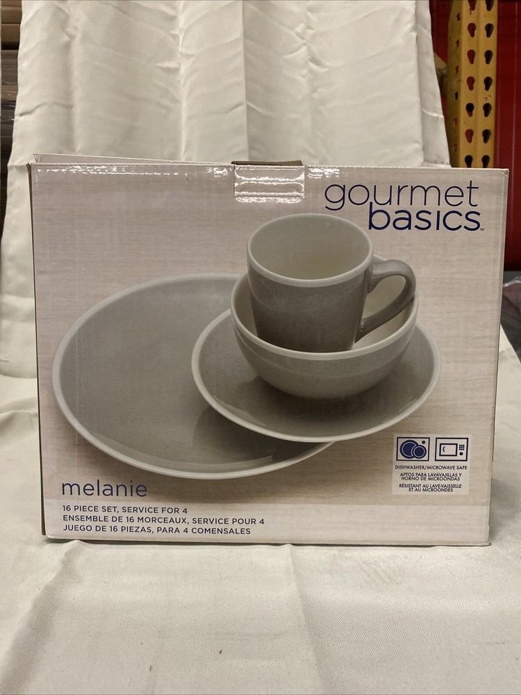 gourmet basics 16 piece set (4 plates) (4salad plates) (soup bowls) (4mugs)