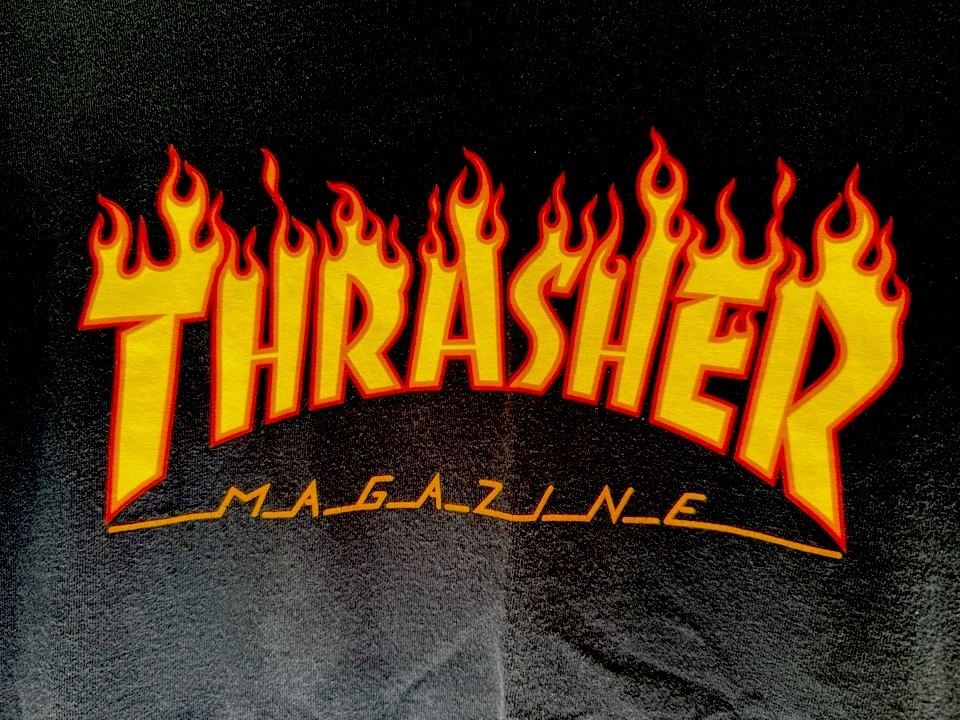 Thrasher Flame Logo Graphic Print Black Short Sleeve Crew Neck T-Shirt Men’s M